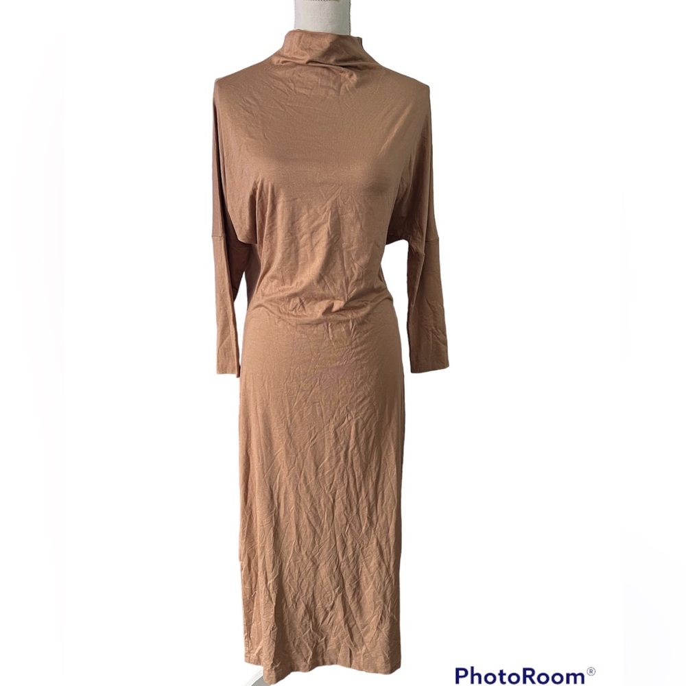 Two Days Off Women's  Stretchy Ecovero Brown Maxi Dress Dolman Sleeve Size XS